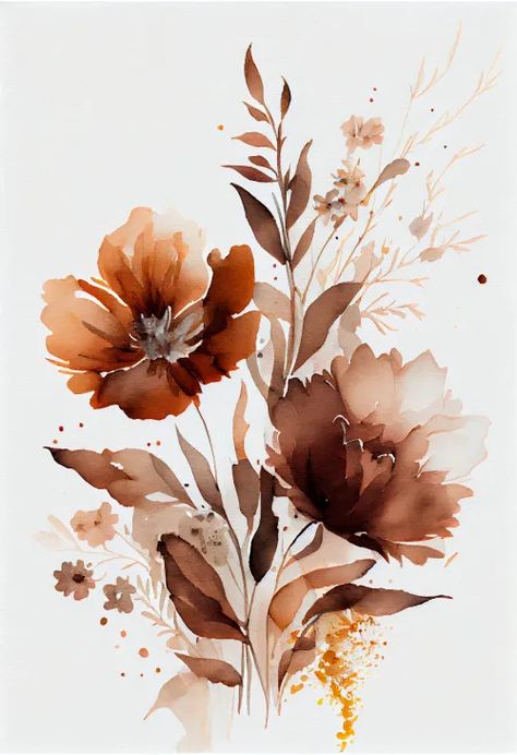 Brown Flower Background, Monochromatic Watercolor, Brown Illustration, Image Flower, Brown Watercolor, Modern Watercolor Art, Twig Art, Flower Drawing Design, Flower Art Drawing