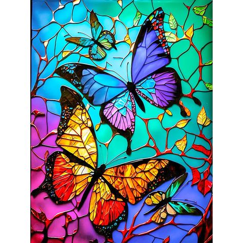 Diamond Painting-5D Full Round Drill Stained Glass Butterfly Space Living Room, Stained Glass Butterfly, Stitch Pictures, Glass Butterfly, Cross Stitch Pictures, Diy Diamond Painting, Art Kits, Art Kit, Diy Art Painting