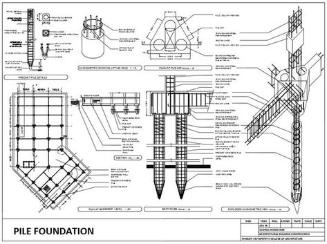 Pile Foundation Detail Drawing, Foundation Drawing, Footing Foundation, Elevation Architecture, Foundation Engineering, Pile Foundation, Details Drawing, Construction Drawing, Chinese Architecture Design