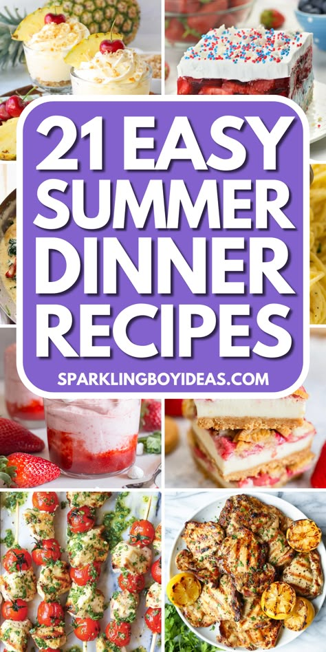 Summer dinner recipes bring the best of the season to your table. From grilled vegetable recipes to refreshing summer salad recipes, find the perfect light and flavorful summer meals. Dive into grilled salmon recipes with mango salsa or enjoy simple yet delicious summer appetizers. From refreshing and light summer soups, summer savory summer side dishes, and delicious summer desserts. we've them all. Make the most of seasonal produce with these vibrant summer dinner ideas. Summer Birthday Meal Ideas, Summer Birthday Menu Food Ideas, Recipes For Get Togethers Friends, Fresh Summer Dinner Recipes, Light Easy Summer Meals, Light Meals For Seniors, Easy Summer Ideas, Easy Dinners For Summer, Fresh Meals For Summer