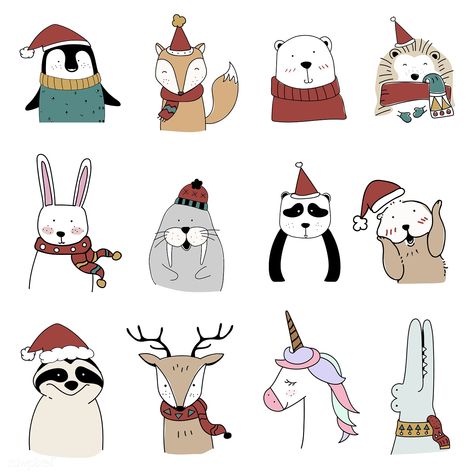 Hand drawn animals enjoying a Christmas holiday | free image by rawpixel.com Santa Hat Clipart, Drawn Animals, Animals Christmas, Christmas Download, Winter Illustration, Christmas Doodles, 강아지 그림, Pet Holiday, Christmas Drawing