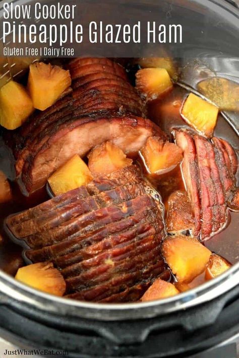 Pineapple Glazed Ham - Gluten Free, Dairy Free Dairy Free Ham Recipes, Brown Sugar Ham Recipes, Dairy Free Holiday Recipes, Pineapple Glazed Ham, Dairy Free Thanksgiving, Gluten Free Ham, Gluten Free Holiday Recipes, Slow Cooked Pulled Pork, Pineapple Glaze