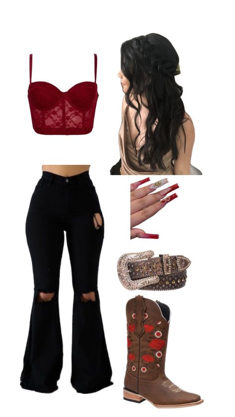 #latinaoutfitinspo #latinas #hispanic #red #ranchero Your Aesthetic, Connect With People, Creative Energy, Energy, Boots, Red, Black