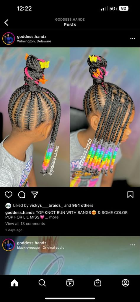 Braided Ponytail With Bangs For Kids, Braided Bun With Bangs, Braided Ponytail Hairstyles For Kids, Toddler Braided Ponytail, Braided Top Knot Bun, Braided Ponytail With Beads, Top Knot With Bangs, Kids Updo Hairstyles, Locs For Women