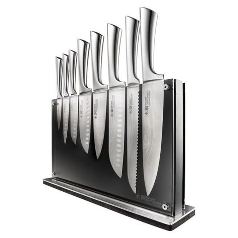 Baccarat Damashiro 9-Piece Knife Block Logo Fitness, Stainless Steel Knife Set, Bamboo Chopping Board, Quonset Hut, Wood Chopping Board, Chopping Board Set, Knife Storage, Knife Block Set, Santoku Knife