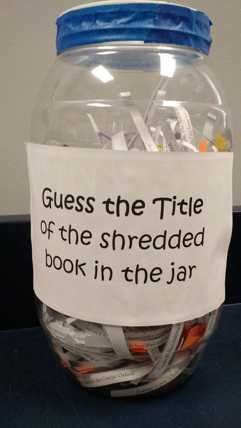 Jar Guessing Game Ideas, Guessing Jar Ideas, Book Jar, Guessing Jar, Weekly Challenges, Library Programming, Book Themed Party, Teen Books, Book Swap