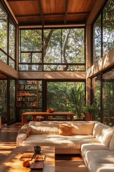 House In A Forest Interior Forest House Aesthetic, Homes In Nature, House In A Forest, Modern Wood House, Forest House Ideas, Forest Houses, Live Off The Grid, Outdoor Gathering Space, Home In The Woods