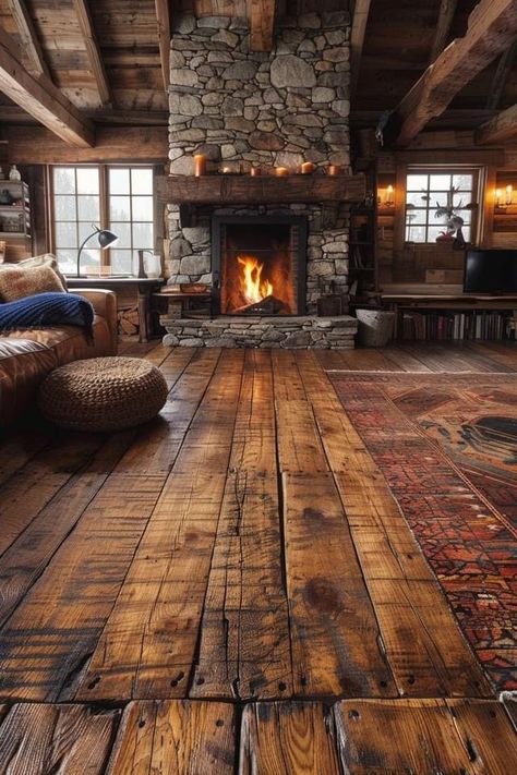 Log Cabin Fireplace, Brick Fireplaces, Cabin Style Homes, Cabin Fireplace, Cabin Interior Design, Log Cabin Interior, Log Cabin Ideas, Montana Homes, Rustic Room