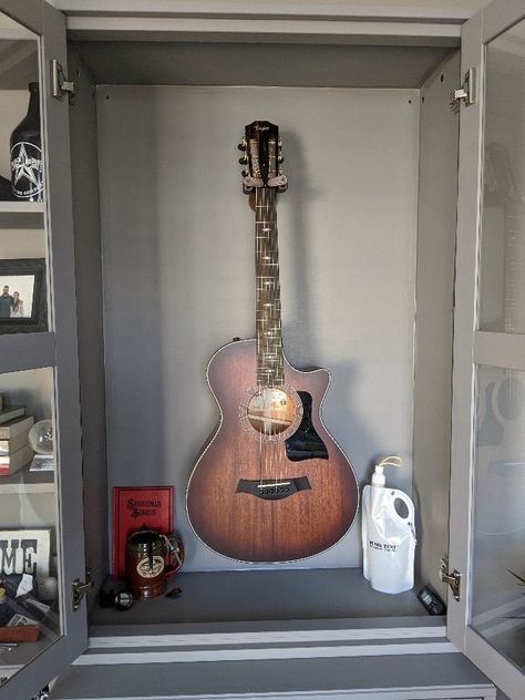 Make a beautiful and affordable Guitar Humidor - IKEA Hackers Ikea Display Cabinet, Guitar Humidifier Cabinet, Guitar Case Storage Diy, Guitar Storage Cabinet, Ikea Display, Humidor Cabinet, Guitar Humidor Cabinet, Best Humidor Newair, Guitar Display Case