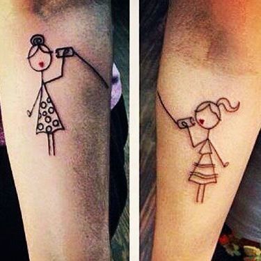 matching tattoo ideas for sisters/close friends Stick Figure Tattoo, Matching Tattoos For Siblings, Sisters Tattoo, Matching Sister Tattoos, Sibling Tattoos, Bff Tattoos, Disney Tattoo, Friendship Tattoos, Art Couple