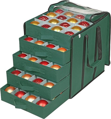 5 Separate Trays - Ornament Holder - Keeps 100 Holiday Ornaments - Durable Carrying Bag Handles Organizer Storage Box (Green) Organizing Christmas Decorations, Organized Christmas Decorations, Ornament Holder, Large Christmas Ornaments, Christmas Ornament Storage, Ornament Storage Box, Storage Trays, Christmas Organization, Ornament Storage