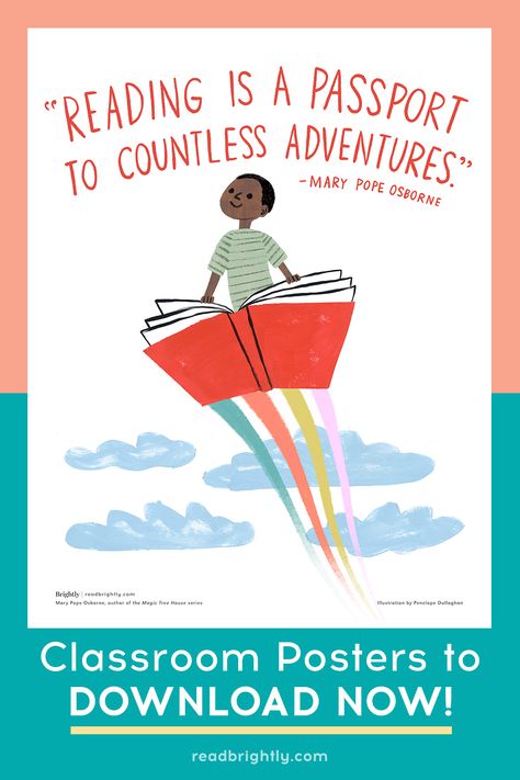 These printable posters for classrooms and libraries, featuring illustrated inspirational quotes about reading, show students the magic of books. Education Related Posters, Poster About Reading Books, Importance Of Reading Poster, Poster About Reading, Poster For Library, Quotes About Reading For Kids, Library Poster Design, School Library Quotes, Reading Quotes Inspirational