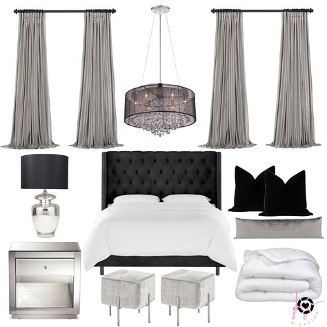 Shop this Sleek Glam Bedroom Design! http://liketk.it/2PT8V #liketkit @liketoknow.it @liketoknow.it.home @liketoknow.it.family Follow me on the LIKEtoKNOW.it shopping app to get the product details for this look and others Black And Silver Bedroom, White And Silver Bedroom, Silver Bedroom Decor, Glam Bedroom Ideas, Black And Grey Bedroom, Black And White Bedroom, Glam Bedroom Decor, Black Bedroom Decor, Silver Bedroom