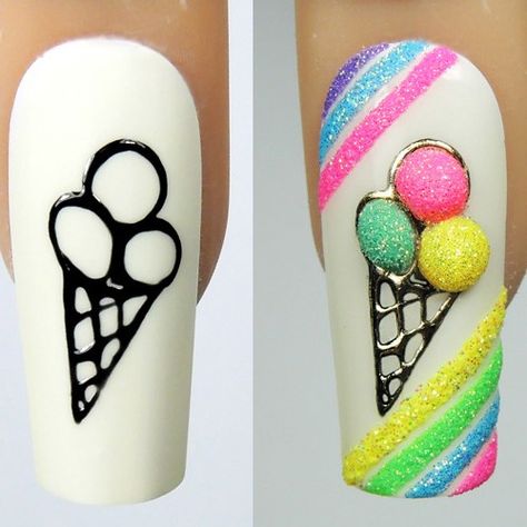 #icecream nails by Jana Duzanec. Nails Ice Cream, Circus Nails, Nails Ice, Carnival Nails, Cream Nail Art, Neon Carnival, Ice Cream Nails, Art Nail Designs, Neon Nail Art