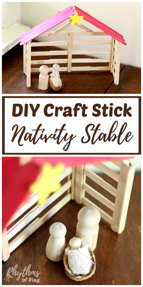 Kids and adults will both love making this DIY craft stick nativity stable. A fun DIY project the whole family can enjoy. It looks lovely displayed as Christmas home decor and makes a great gift idea for the holidays. Click through for the easy to follow tutorials and details of how we are using our handmade popsicle stick creche as an element in our advent calendar nativity scene. Diy Nativity Stable, Popsicle Craft, Diy Coffee Station, Nativity Stable, Wooden Nativity, Diy Nativity, Diy Wainscoting, Popsicle Crafts, Wood Wall Art Diy