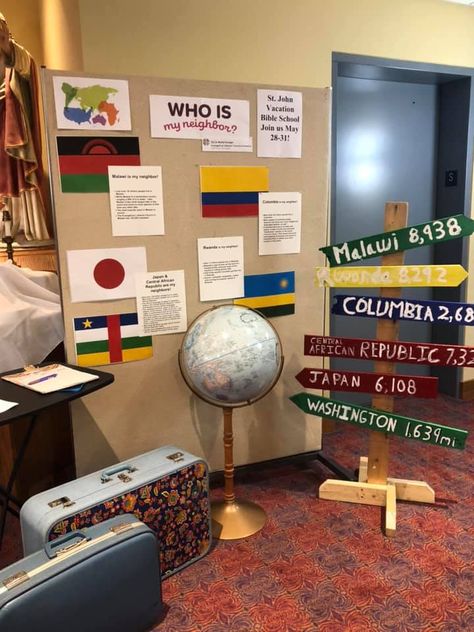 Mun Conference Decoration, Missions Sunday Decor, Who Is My Neighbor, Around The World In 80 Days, Bday Gift, Bible Translations, Class Room, Class Decoration, Childrens Church