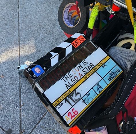 The Sun is also a star clapperboard Clapperboard Aesthetic, Sun Is Also A Star, Nicola Yoon, Photo Board, Photo Boards, Content Creation, Favorite Things, Messenger Bag, The Sun