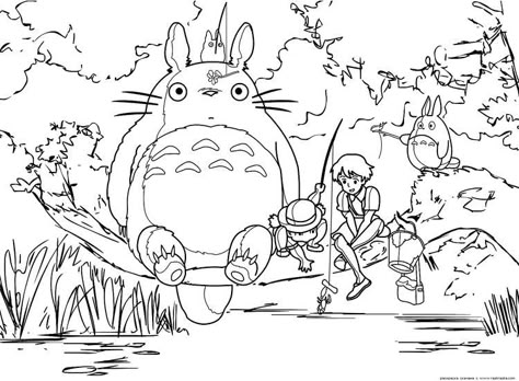 Totoro Coloring Pages, Totoro Party, Art Studio Ghibli, Illustration Anime, Detailed Coloring Pages, Adult Colouring Pages, Studio Ghibli Art, Cartoon Coloring Pages, Ghibli Art