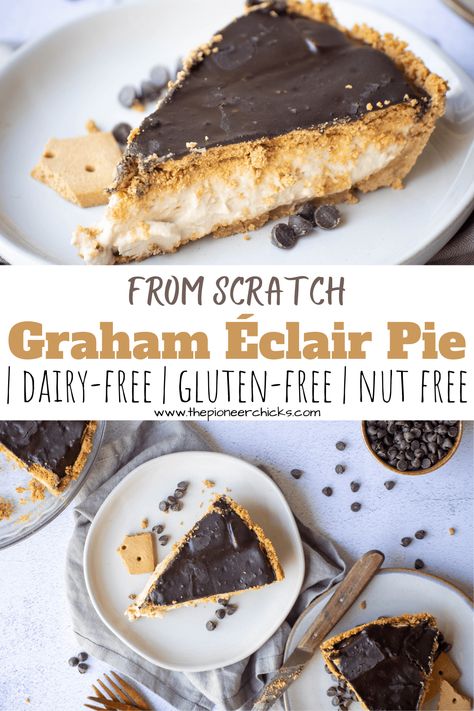 Dairy-free Éclair Pie - The Pioneer Chicks Dairy Free Custard Pie, Gluten Free Dairy Free Tart, Litha 2024, Gluten Free Pie Recipes, Dairy Free Pie Recipes, Dairy Free Pie, January Reset, Dairy Free Deserts, Dairy Free Pies