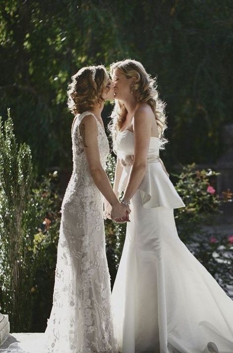 <b>Two brides are better than one.</b> Shooting Couple, Lgbt Wedding, Two Brides, Weddings By Color, Lgbtq Wedding, Lesbian Wedding, Gay Wedding, Wedding Dress Trends, Wedding Pics