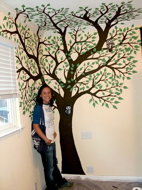 tree on wall + ceiling Tree Wall Painting, Family Tree Painting, Tree Wall Murals, Tree Mural, Latest Interior Design, Family Tree Wall, Wall Drawing, Tree Drawing, Custom Decor