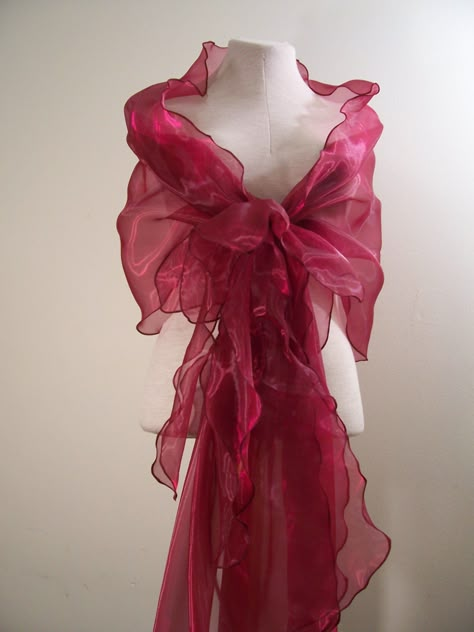 Attractive evening organza shawl ,wine color.With flower holder. lolablooming.etsy.com Wrap For Dress, Prom Dress With Shawl, Organza Shawl, Pink Stone Jewelry, Dress With Scarf, Evening Scarf, Pink Moonstone, Tulle Skirts, Flower Holder