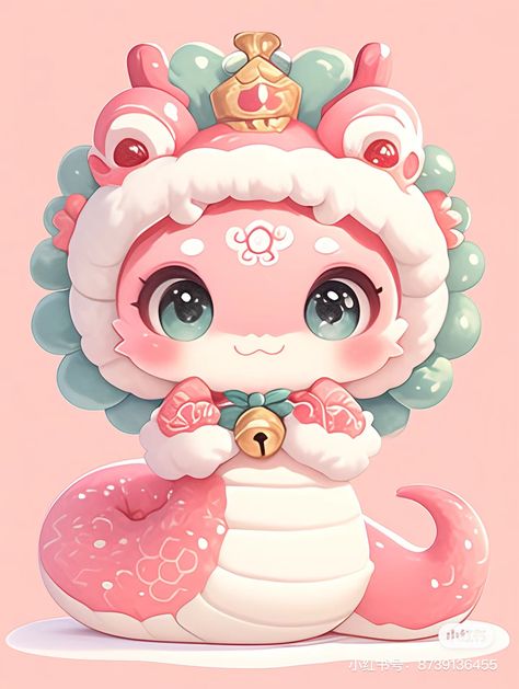 Cute Snake Art Kawaii, Cute Snake Wallpaper, Chibi Snake, Chinese New Year 2025, Chinese New Year Snake, Kawaii Snake, Snake Cute, Chinese New Year Wallpaper, Year Of Snake