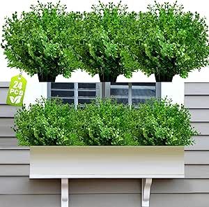 JIFTOK Artificial Fake Outdoor Stems Plants,24 Pcs Faux Plastic Boxwood UV Resistant Greenery Stems for Indoor Outside Hanging Plants Garden Porch Window Box Home Wedding Farmhouse Décor Outdoor Window Decor Ideas, Outside Hanging Plants, Hanging Plants Garden, Outdoor Window Decor, Window Baskets, Fake Greenery, Window Box Plants, Wedding Farmhouse, Indoor Porch