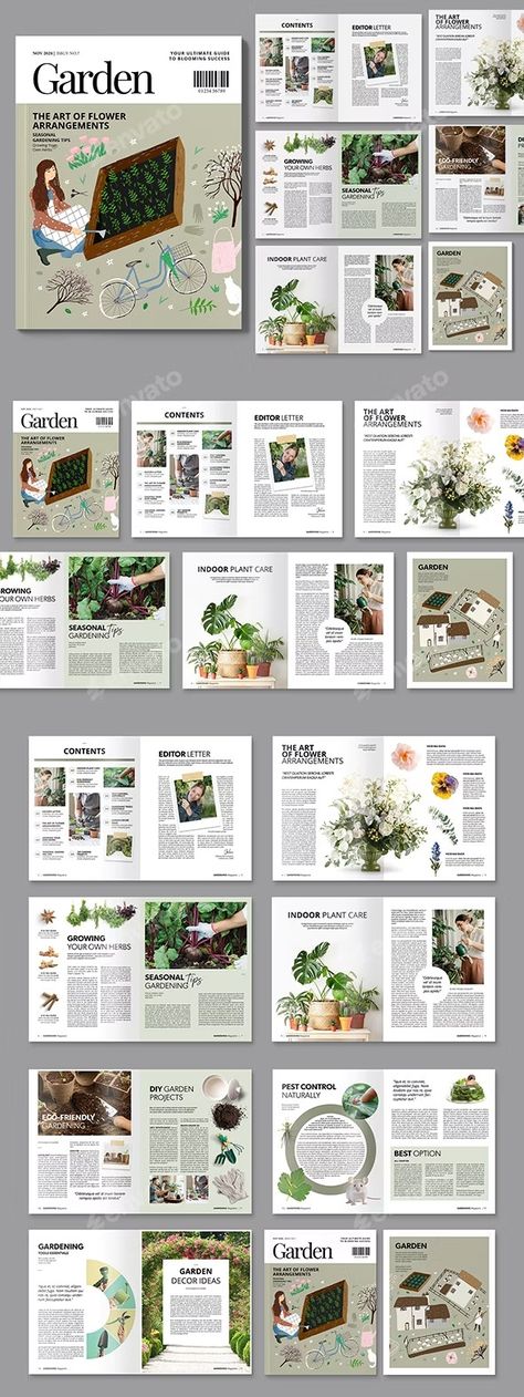 Gardening Magazine Template, Print Templates | GraphicRiver Magazine Layout Ideas, Indesign Layouts, Plant Magazine, Catalog Design Inspiration, Gardening Magazine, Indesign Layout, Magazine Layout Inspiration, Garden Magazine, Urban Design Concept