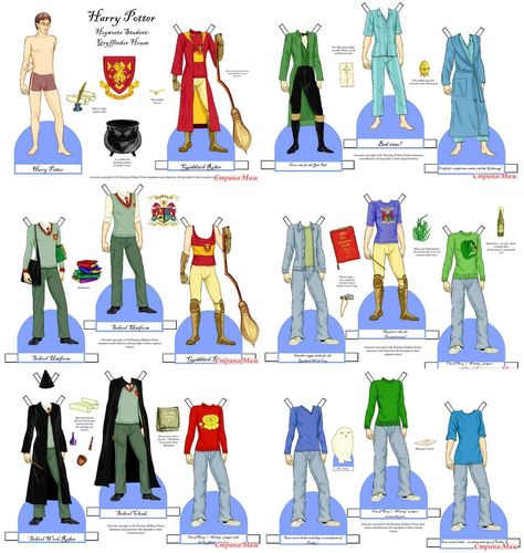 Harry Potter Paper Dolls --- http://www.stranamam.ru/post/7317222/ Harry Potter Paper Dolls, Harry Potter Dress Up, Harry Potter Paper, Paper Doll Costume, Harry Potter Dress, Doll Template, Harry Potter Printables, Film Paper, Paper Doll Dress