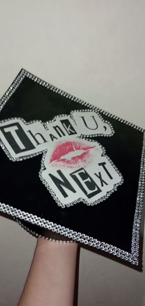 Thank You Next Graduation Cap, Graduation Cap Designs Ideas, The Weeknd Graduation Cap, Ariana Grande Graduation Cap, Bedazzled Stuff, Creative Graduation Caps, Grad Hat, Grad Ideas, Cap Decoration