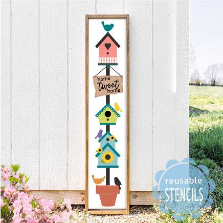 Fence Board Crafts, Birdhouse Pole, Porch Stencil, House Paint Design, Art Of Expression, Plank Art, Barn Wood Crafts, Reusable Stencils, Front Porch Signs