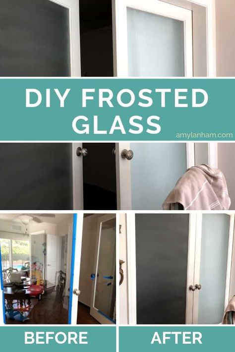 DIY Frosted Glass Frosted Glass Cabinet Doors, Frosted Glass Paint, Diy Home Improvement Hacks, Glass Spray Paint, Frosted Glass Spray, Glass Kitchen Cabinets, Diy Cabinet Doors, Frosted Glass Door, Frosted Windows