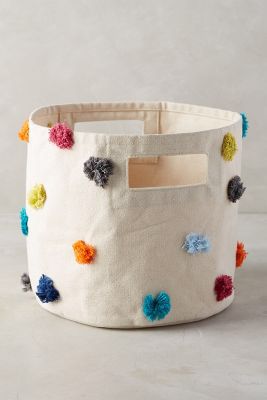 Rainbow Playroom, Anthropologie Home, Fabric Baskets, Fabric Bags, Pom Poms, Storage Baskets, Fabric Crafts, Diy And Crafts, Diy Home Decor