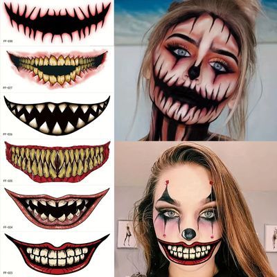 Halloween Clown Scary, Horror Smink, Makeup Party Decorations, Mouth Tattoo, Halloween Pranks, Horror Make-up, Makeup Stickers, Halloween Clown, Makeup Humor