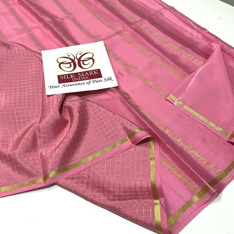 Pink Mysore Silk Saree Contrast Blouse, Pink Mysore Silk Saree, Silk Saree Contrast Blouse, Saree Contrast Blouse, New Saree Designs, Mysore Silk Saree, Crepe Silk Sarees, Mysore Silk, Cotton Saree Designs