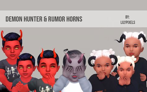 Demon Hunter and Rumor Horns for Infants | Patreon Sims 4 Demon Mod, Sims 4 Cc Horns Patreon, Sims Horns Cc, Sims 4 Cc Demon Tail, Sims 4 Horns Accessories, Sims 4 Cc Demon Horns, Demon Hunter, Sims 4 Children, Sims House Design