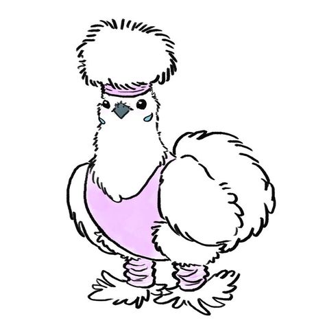 Chicken Drawings Simple, Silkie Chicken Illustration, Chicken Aesthetic Drawing, Fluffy Chicken Drawing, Crazy Chicken Drawing, Silkie Chicken Drawing, Cute Chicken Painting, Chicken Doodle Art, How To Draw Chicken