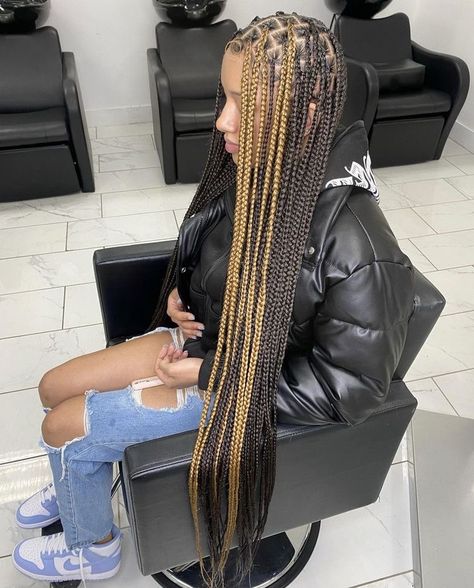 Black Brown Peekaboo Braids, Half And Half Color Knotless Braids, Medium Box Braids Long With Color, Knotless Braids W Highlights, Half Color Knotless Braids, Sunk Stripe With Braids, Knotless Box Braids With Skunk Stripe, Long Colored Knotless Braids, Knotless Braids With Front Color