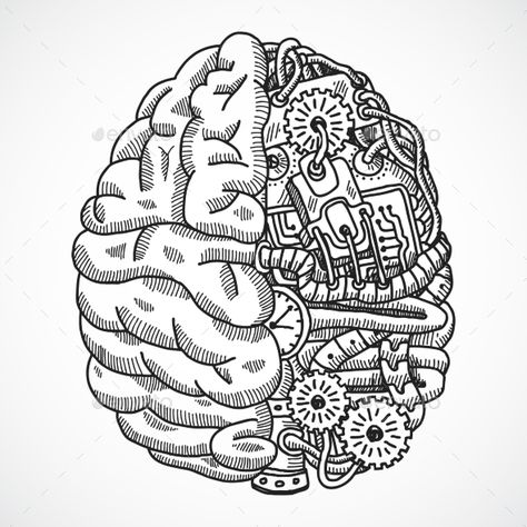 Brain as Processing Machine by macrovector Human brain as engineering processing machine sketch concept vector illustration. Editable EPS and Render in JPG format Brain Drawing, Brain Tattoo, Human Memory, Brain Art, Maori Tattoo, Human Brain, Anatomy Art, Chiaroscuro, Your Brain