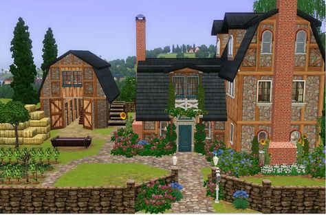 Mod The Sims - French Country Farm House Minecraft Country House, Sims 3 Farmhouse, Sims 4 Farm Inspiration, The Sims 4 Country House, Sims 4 Old Farmhouse, Sims 3 Horse Stables, Minecraft Building Blueprints, Sims Pets, Minecraft Houses Blueprints