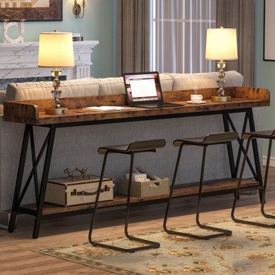 Multifunctional Narrow Long Table: Behind The Couch Table: Place this skinny table behind your couch with bar stools, makes a wonderful occasional bar table for a quick meal. Entryway Foyer Console Table: Great to fill a wall without taking up too much floor space, It is slim, but wide enough to be a drop zone, but not gather clutter. Home Pub Dining Table: Perfect for the dining room and with stools, it will double as seating or a serving area when the company comes over. Table Top Color: Brown Table Behind The Couch, Behind The Couch Table, Console Table Behind Sofa, Behind Sofa Table, Extra Long Console Table, Table Behind Couch, Narrow Sofa Table, Behind Couch, Drop Zone