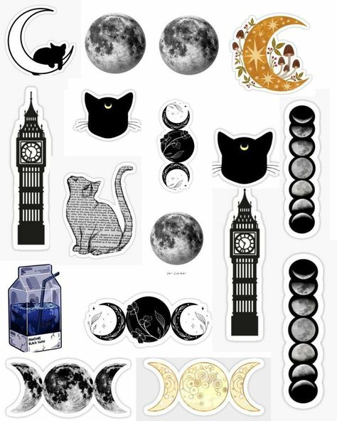 Moon Stickers Printable, Cute Printable Sticker Sheets, Stickers Sheet Printable, Moon Stickers, Lunar Moon, Printable Sticker Sheets, Pin Search, Scrapbook Printing, Black And White Stickers