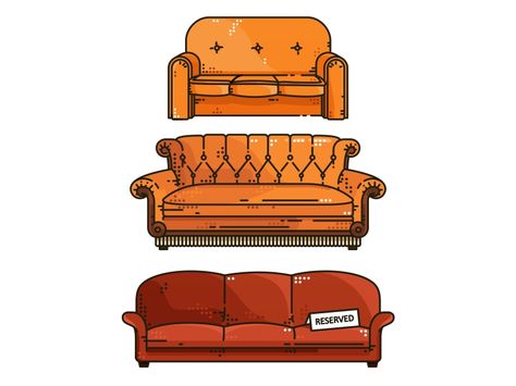 Furniture..:) Friends Tattoo Tv Show, Friends Vector, Tattoo Tv Shows, Sofa Drawing, Friends Tattoo, Doodles Ideas, Sibling Tattoos, Neon Room, Friends Tv Series