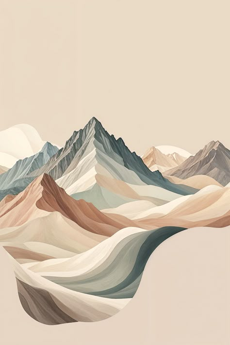 Mountain Aesthetic Painting, Neutral Painting Ideas, Top Paint Colors, Beige Painting, Mountain Aesthetic, Block Painting, Mountain Painting, Interior Pictures, Painting People