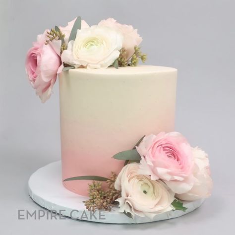 Ombre Buttercream with Pink Ranunculus from Empire Cake Small Pink Wedding Cake, Ombre Cake Ideas, Wedding Cake Favors, Pink Ombre Cake, Cake Favors, Fondant Wedding Cakes, Ombre Cake, Pink Wedding Cake, Buttercream Wedding Cake