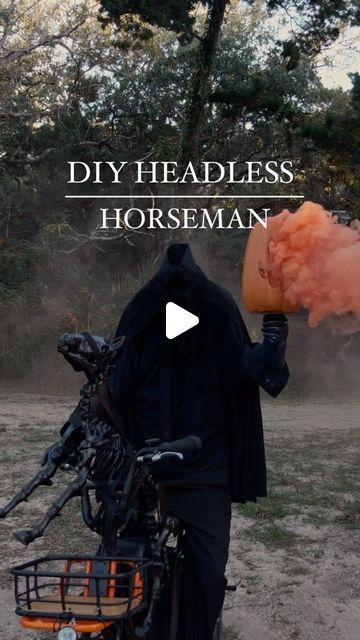 Jess Davis on Instagram: "DIY Headless horseman costume is so easy, affordable and AWESOME🎃🔥 

You will need a piece of poly foam, found mine at hobby lobby for $8. 

A men’s button up collar shirt

A long sleeve black under shirt 

Black pants

Dollar tree black lace table runner as a scarf to see 👀 

Black cape 

Gloves

Boots

A carvable pumpkin 🎃

We used the smoke stick for special effects 🧨 but use with caution ⚠️ it is hot🔥 

If you want a cheap horse prop we used a skeleton unicorn and removed its horn, spray painted it black. 🐴 

There was a bit of trial and error figuring this costume but I love how it turned out ! Happy to answer any questions here!" Diy Headless Horseman, Headless Horseman Costume, Easy Diy Costumes, Lace Table Runner, Pumpkin Man, Under Shirt, Headless Horseman, Black Cape, Lace Table Runners