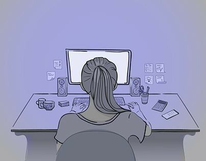 Girl With Laptop, Computer Head, Aesthetic Person, Computer Sketch, Pc Drawing, Laptop Drawing, Studying Girl, Aesthetic Drawings, Back Drawing