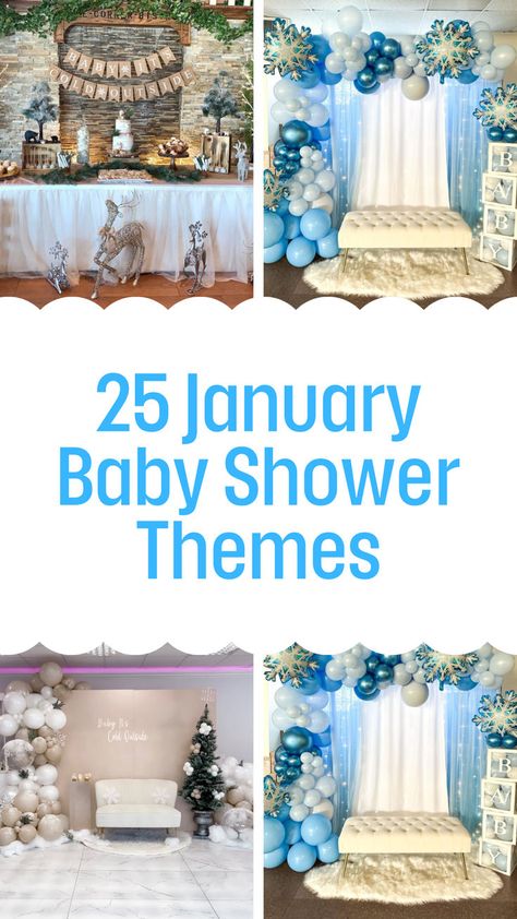 Elegant winter-themed baby shower decor ideas perfect for January celebrations. Features icy blue and white balloon arches, cozy 'Baby It’s Cold Outside' backdrops, and charming winter wonderland setups with snowflake accents January Baby Shower Themes, Winter Wonderland Baby Shower Ideas, Wonderland Baby Shower Ideas, January Baby Shower, Snowflake Decor, January Baby, Snowflake Baby Shower, Outside Baby Showers, Winter Wonderland Baby Shower