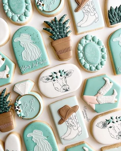 Cowgirl Cookies, Wedding Shower Cookies, Bachelorette Cookies, Engagement Cookies, Bridal Cookies, Flooding Cookies, Cookie Decorating Party, Sugar Cookie Royal Icing, Cowboy Birthday Party